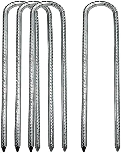 Ground Stakes Anchors, Tent Nails Pegs Steel Garden Staples Metal Heavy Duty Ground Rebar Stake Landscape Gardening Stake for Camping Tents Trampoline Fence (12 Inch,4 Pack)