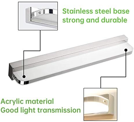 Kimjo LED Mirror Front Light 9W 42CM Daylight White, LED Over Mirror Light IP44 for Bathroom, Bathroom Makeup Front Lighting 4000K 600LM 230V 80Ra Acrylic Lampshade, Splashproof, No Switch