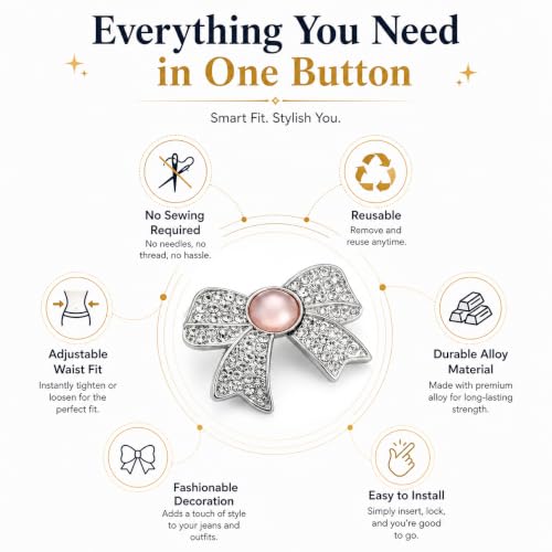 Image of YEKDA 4 Sets Butterfly Jean Buttons Waist Tightener for Loose Pants, No-Sew Adjustable Waist Buckle Clips, Detachable Decorative Jean Button Pins for Women's Jeans & Skirts (359 - Heart)