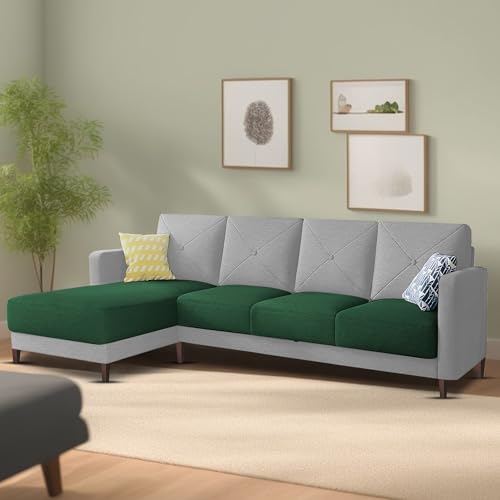 Image of Baloney LHS 6 Seater L Shape Sofa Set for Living Room (Green Grey Fabric) Premium Fabric Sofa