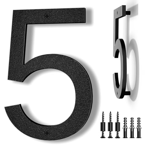 IVERRA 8 Inch Large Floating House Numbers, Black Modern House Number for Outside, Home Address Numbers for Outdoor Garage Gate Wall Street (5)