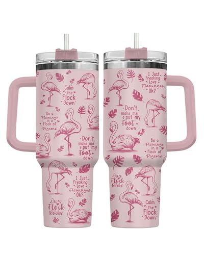 34HD Flamingo Just Freaking Love 40 oz Tumbler with Handle, Birthday Gift