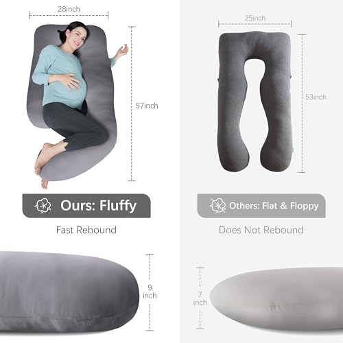 Image of MOON PARK Pregnancy Pillows for Sleeping - U Shaped Full Body Maternity Pillow with Removable Cover - Support for Back, Legs, Belly, Hips - 57 Inch - Dark Grey - Cooling Cover