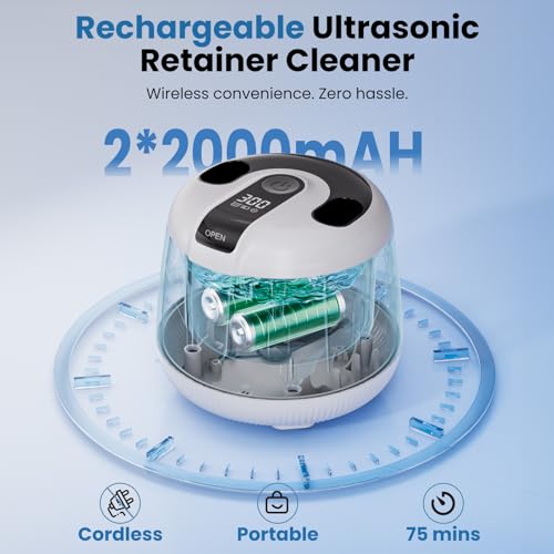 Ultrasonic Retainer Cleaner Machine, 48kHz Cordless Dental Cleaning Pod, Ultrasonic Retainer Cleaner for Dentures, Mouth Guards, Aligner, Night Guard, Jewelry with 200ML Capacity, White by AFEION - Image 3