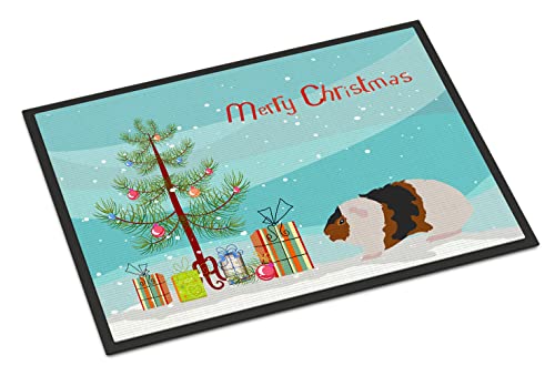 Caroline's Treasures CK4448JMAT Teddy Guinea Pig Merry Christmas Doormat 24x36 Front Door Mat Indoor Outdoor Rugs for Entryway, Non Slip Washable Low Pile, 24H X 36W