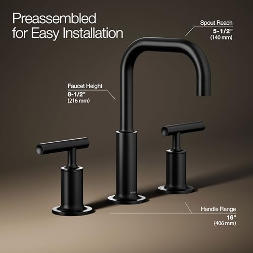 KOHLER K-14406-4-BL Purist® Widespread Bathroom Sink Faucet, 3-Hole, Bathroom Faucets with Low Lever Handles and Low Gooseneck Spout, 1.2 GPM, Matte Black by Kohler - Image 3