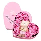 YUPDFGB Künstliche Rosenbox, Teddybär mit Rose Geschenkbox, Seifenblume Seife Rose Blume...