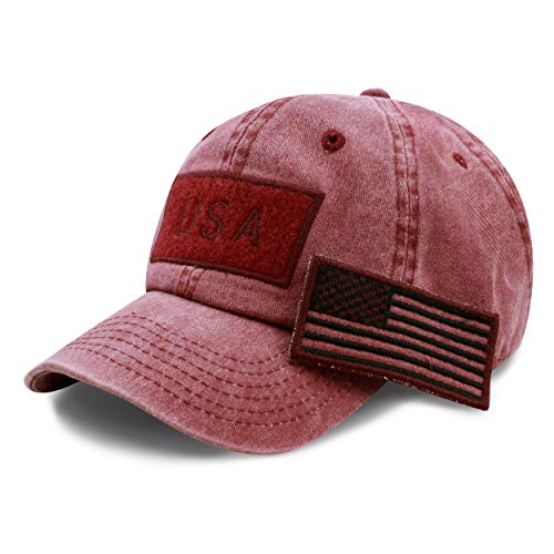 The Hat Depot Cotton & Pigment Low Profile Tactical Operator USA Flag Patch Military Army Cap, 1. Pigment - Burgundy, One size