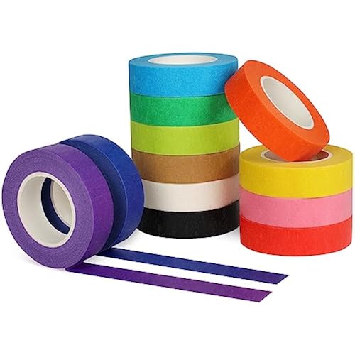Guirnd 12PCS Colored Masking Tape, Arts & Crafts Supplies Colored Tape for Kids, Color Painters Tape Rolls 1.7cm x 18m (2/3In x 19.5Yards)