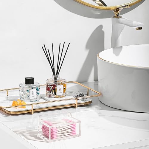 WORHE Q-Tip-Halter mit Deckel, Acryl-Wattebäusche- und Wattestäbchen-Organizer, Q-Tip-Spender für Schminktisch oder Arbeitsplatte,Make-up-Pads und Kosmetik-Aufbewahrungsbox(DP051)