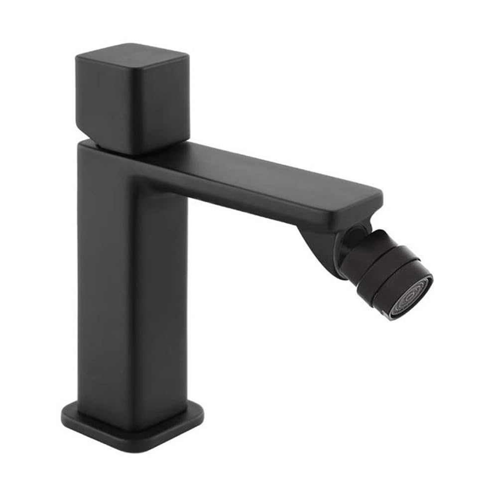 Miscelatore Per Bidet Con Manopola Senza Leva In Ottone Nero Opaco Della Linea Lotus, Completo Di Piletta Click Clack E Kit Di Montaggio