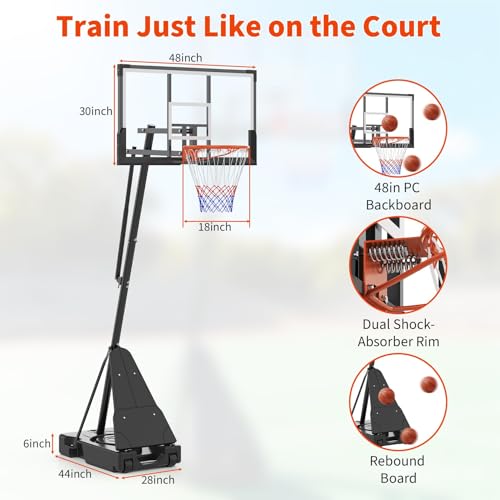 Portable Basketball Hoop 48 Inch PC Backboard 4.92-10FT Adjustable Height by GarveeLife - Image 3
