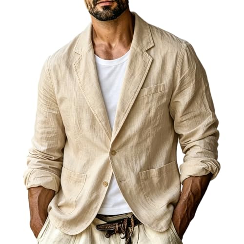 Lmdudan Men Linen Blazer Jacket Casual Slim Fit Lightweight Coats Summer Travel Beach Street Business Casual Fashion Outfit