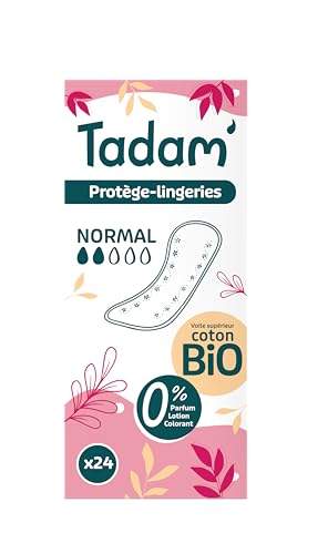 TADAM' - Protèges Slip Bio Dermo-Sensitif - Protèges Slip Femme Ultra Discrets et Non Irritants pour Peaux Sensibles - Voile 100% Coton Bio - Protection Hygiénique Femme Format Normal - 24 Unités