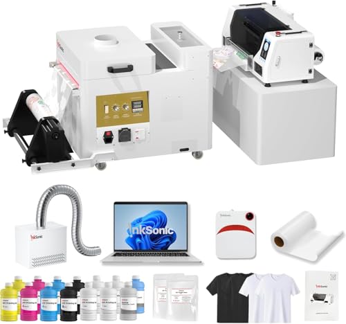 InkSonic A3+ Dual XP600 DTF Printer with Shaker & Air Purifier Bundle, Laptop Pre-Installed with RIP Software, Dense White Ink Output, 50% Faster than Single XP600, Automatic Maintenance System
