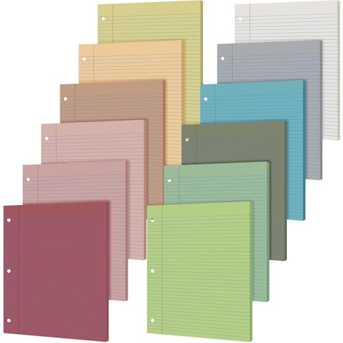 PerKoop 600 Sheets Colored Loose Leaf Paper 8.5" x 11" college ruled Lined 3 Hole Punched notebook Filler Paper for 3 Ring Binders Office School Supplies (Gemstone Color)