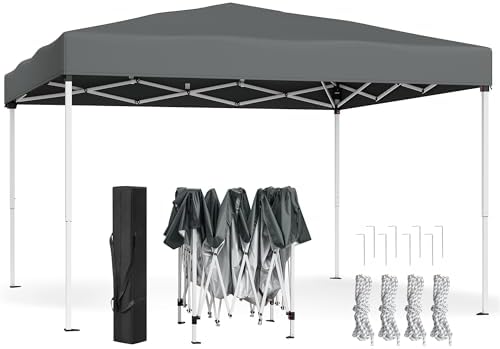 SONGMICS Pavillon 3 x 3 m, Faltpavillon, Partyzelt, tragbar | Gartenpavillon, Sonnenschutz, leichter Regenschutz, für Hof, Garten, Markt, Party, dunkelgrau, SHELD Kollektion GCT102
