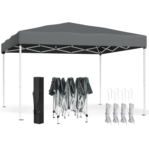 SONGMICS Pavillon 3 x 3 m, Faltpavillon, Gartenpavillon, Partyzelt, Sonnenschutz, Leichter Regenschutz, tragbar, für Hof, Garten, Markt, dunkelgrau GCT102GZ01