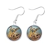 St.Michael Earrings Protect Me Saint Shield Protection Justice 16mm Glass Cabochon Earrings Talisman Christian Holy - (Metal Color: 19)