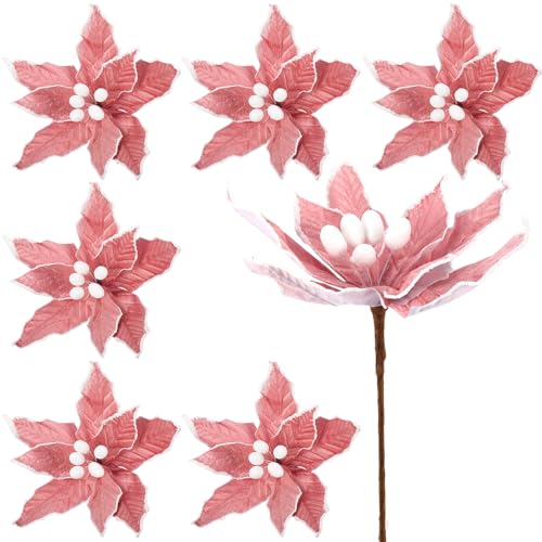 Zeyune Pink Poinsettia Picks
