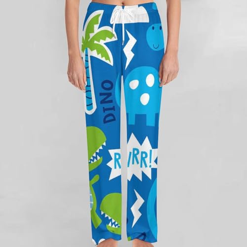 Bas de pyjama femme long avec poches imprimé dinosaure S