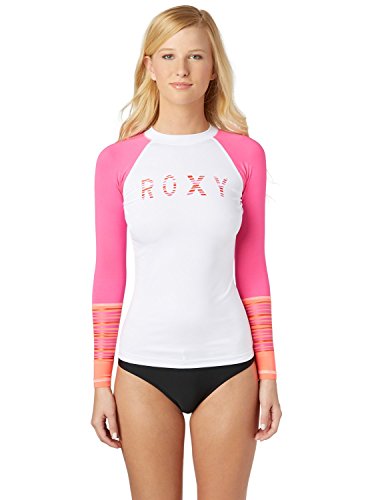 Roxy Women's Long Sleeve Loose Fit Rashguard UPF 50+ Quick-Dry Recycled Swim Shirt, B-White, Small
