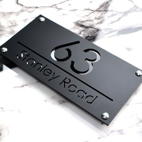 K SMART SIGN | LUXE H3 F31 | House Numbers Plaques House Numbers Door Signs House Number For Wall Name Plaques For Outside 3D Laser Cut acrylic Mirrored Marble (Matt Black & Gloss Black)