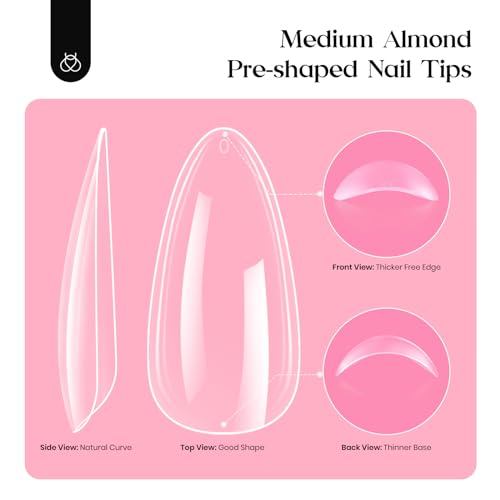 Beetles Gel Nail Kit 600Pcs Medium Almond Nail Tips with Milky White Gel Polish Top Coat, 15 Sizes Soft Clear Gel Nail Tips 5 In 1 Nail Glue Uv Nail Lamp for Nail Extension DIY Nail Salon Gift for Her - Image 3