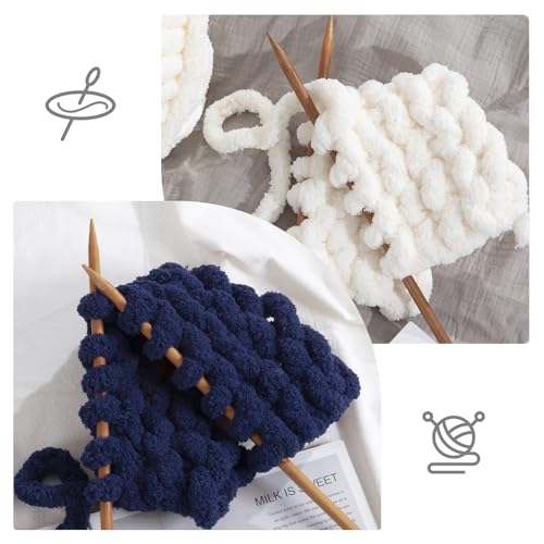 HOMBYS Chunky Chenille Yarn for Crocheting, Super Bulky Jumbo Yarn for Hand Knitting, 3/4" Thick Soft Plush Yarn for Blankets, 8 Skein Pack (27 yds / 8 oz Each), Multi Assorted Cream Navy Blue by HOMBYS - Image 4