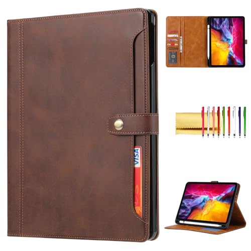 Folio Case for iPad Air 13-inch (M4 2026)(M3 2025)(M2 2024) / Pro 12.9" 2018-2022, Vegan Leather Folding Stand [Pen Holder] Soft TPU Protective Smart Cover with Card Slots & Pockets, Brown