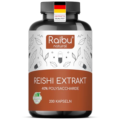 Reishi Kapseln Hochdosiert, 200 Kapseln, 650mg Reishi Extract - 40% Polysaccharide - 100 Tage Vorrat...