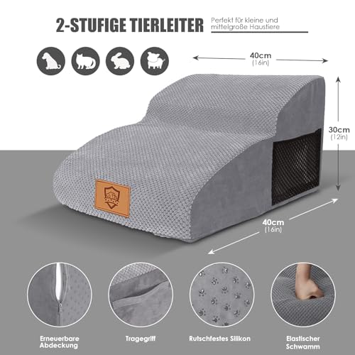 Myiosus Hundetreppe für Kleine Hunde, 2 Stufen Haustiertreppe, wasserdicht Hunde Treppen aus Schwamm, rutschfest Hunderampe für Sofa Bett, Hundetreppe mit Waschbar Bezug, Tragbar Katzentreppe