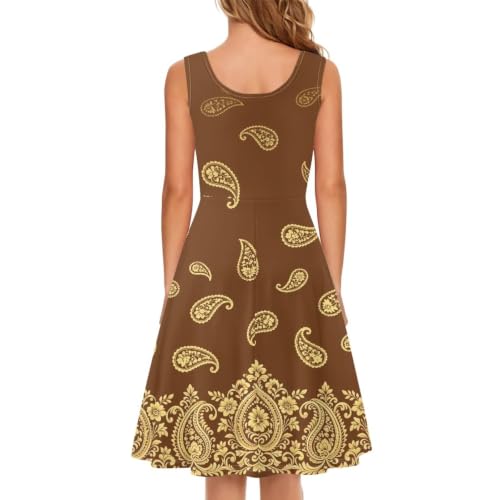 Image of Women Stylish Tank Dresses Sleeveless Round Neck Midi Casual Dress with Pocket for Summer
