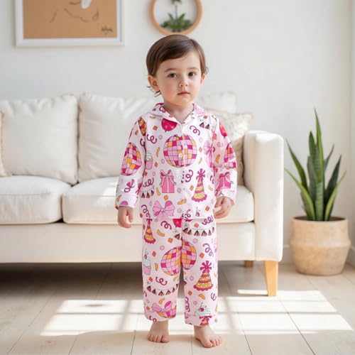 Biayxms Kids Baby Girl Birthday Silk Pajamas Set Cake Button Down Shirts Tops Shorts My Birthday Girls Satin Pj Sleep Sets2