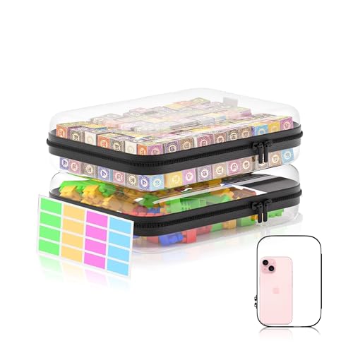 2Pcs Clear Hard Shell Zipper Case, BIiss Plastic Bins for Organizing, Clear Zipper Pouches Makeup Case & Lidded Storage Bins Organizer for Storage Cosmetics, Puzzles, 8.7 x 6.3 x 2.4 Inch