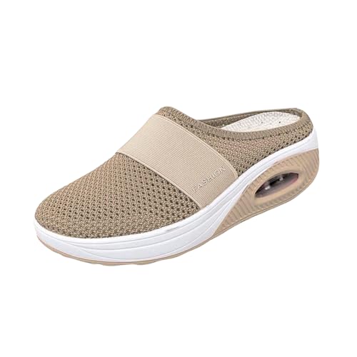 Women's Air Cushion Slip-On Sandals Mesh Orthopedic Diabetic Walking Shoes Breathable Arch Support Shoe Lightweight Platform Sandal Summer Wedge Backless Slippers Casual Mules Sneakers