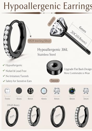 Image of Shining Diva Fashion 12 Pairs Anti Tarnish Earrings Combo Set | 14K Gold Plated | Hypoallergenic Stainless Steel Earring for Sensitive Ears | Flat Back Stud Hoop Cartilage Earring for Multiple Piercing