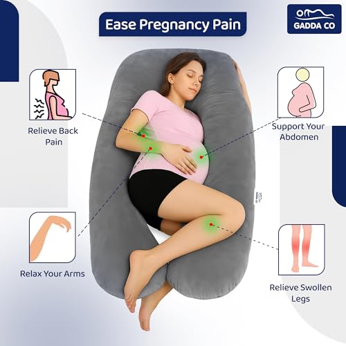 Image of GADDA CO Pregnancy Pillows for Sleeping U-Shape Full Body Pillow and Maternity Support - for Back, HIPS, Legs, Belly for Pregnant Women with Removable Washable Velvet Cover (Grey)