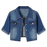 BlueFire2015 Women Short Sleeve Denim Jacket Button Down Shawl Stretch Denim Jean Jacket (E-blue, XL)
