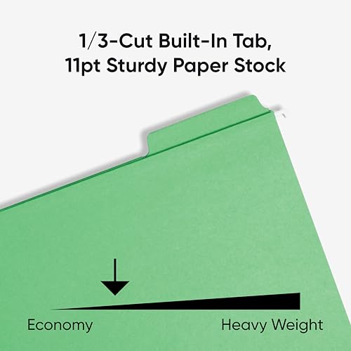 Image of Smead FasTab Hanging File Folder, 1 /3-Cut Built-in Tab, Letter Size, Green, 20 Count (64098)