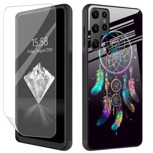 for Samsung Galaxy S23 Ultra Case with Screen Protector, Tempered Glass Back Shell Soft TPU Bumper Shock Full Heavy Duty Protection for Samsung S23 Ultra Case 6.8 inch (A Colorful Dream Catcher)