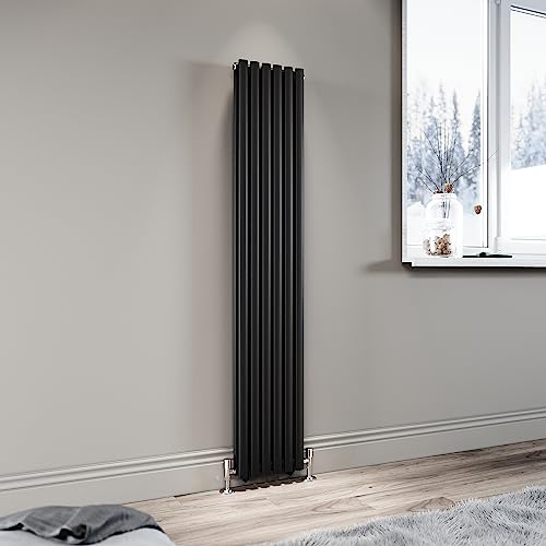 Image of ELEGANT Black Vertical Radiator 1600x294mm Tall Upright Oval Column Double Panel Modern Central Heating
