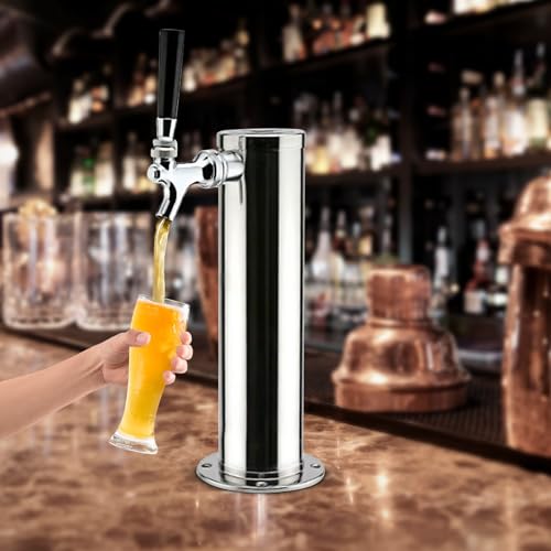 MEHOOSPVN Single Tap Draft Beer Towerr, Stainless Steel Beer Tower Column Beer Dispenser Tower Beer Tower Kit with Hose, Wrench, Cover for Home Bar for House Bar Picnics Parties Easy Installation Beer