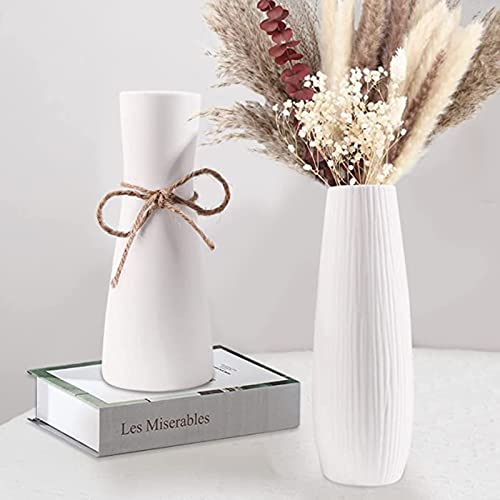 Kingbar Vase Blanc ceramique, Grand Vase à Fleurs Blanc, Décoration Vase de Table Moderne,Minimaliste Déco Végétarien en Céramique Pot De Fleur Vase Decoratif