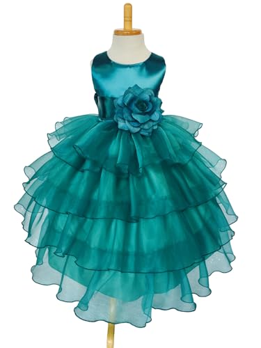Sleeveless Satin Organza Ruffle Flower Girl Gown Wedding Birthday Junior