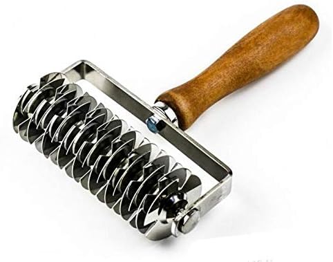 MBB Stainless Steel Dough Lattice Roller Cutter Pizza Bread Docker Pastry Crust Top Decoration Maker Wood Handle