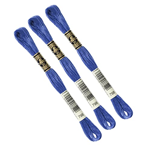 DMC - Set mit 3 DMC-Spulengarn, Stickgarn Mouliné 117MC, 100% Baumwolle - Passt zu allen Techniken und Untergründen, ideal für Kreuzstich (BLAU)
