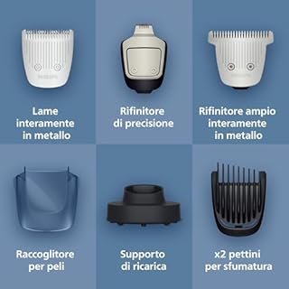 Regolabarba Philips serie 7000 - Lame in metallo autoaffilanti, 40 impostazioni di lunghezza, tecnologia BeardSense, raccoglitore per peli, 100% impermeabile, rifinitore ampio, modello BT7670/15