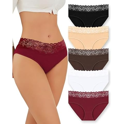 ROSYCORAL Cotton Underwear for Women Briefs Low Rise Ladies Stretchy Hipster Lace Bikini Panties 5 Pack (M) Cover