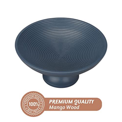 Folkulture Wood Fruit Bowl Or Rustic Fruit Bowls For Farmhouse Décor, Fruit Bowl For Kitchen Counter Or Decorative Pedestal Bowl, 12-Inch Large Fruit Bowl Wood For Serving, Mango Wood (Stellar Ribbed) #TOP3